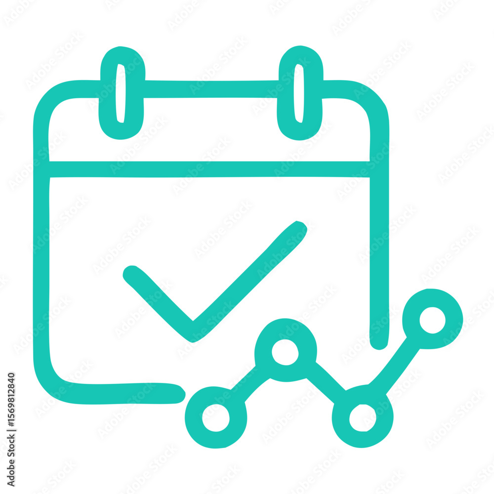 Poster outline simple calendar with checkmark and graph line icon element
