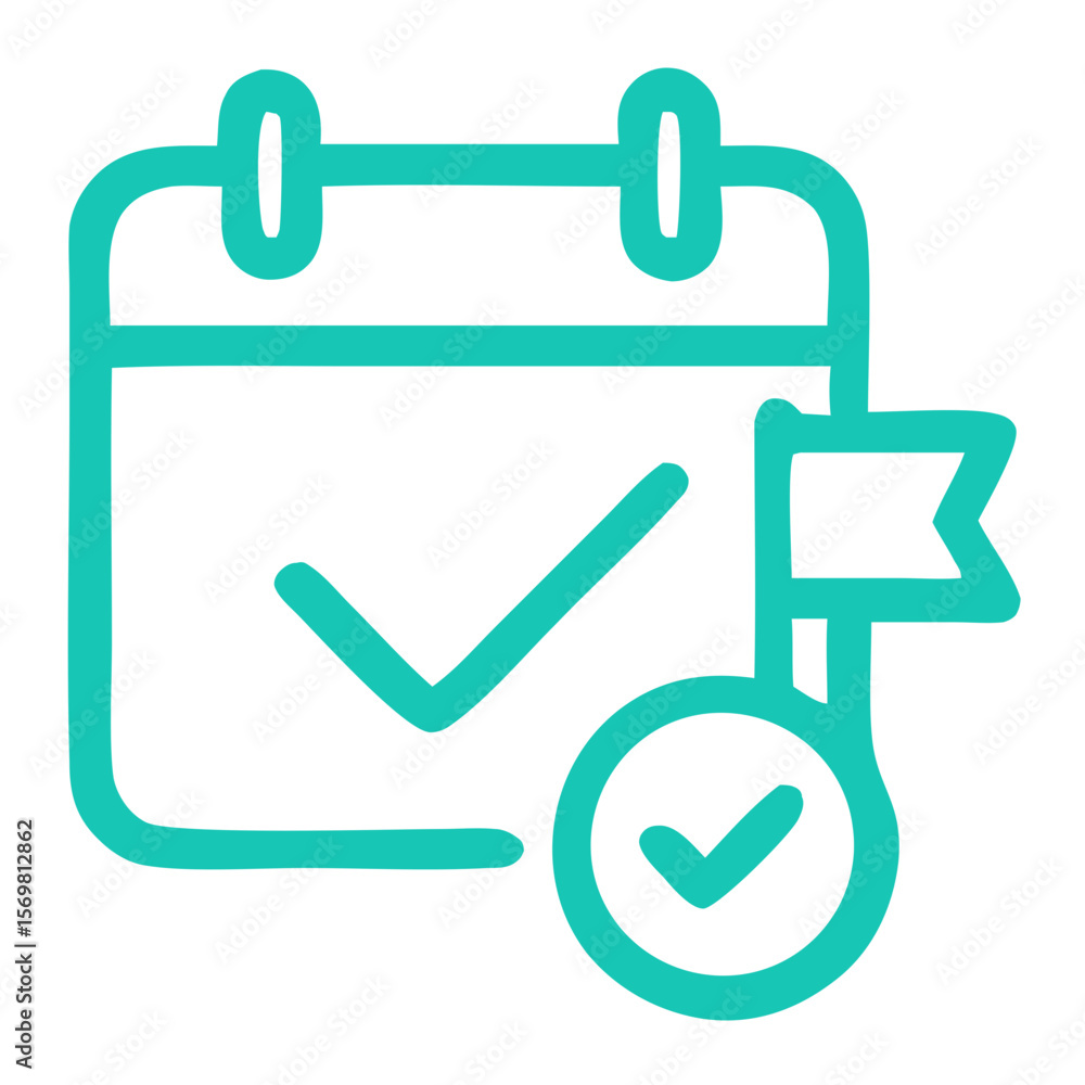 Poster simple outline calendar with checkmark and flag symbol icon design