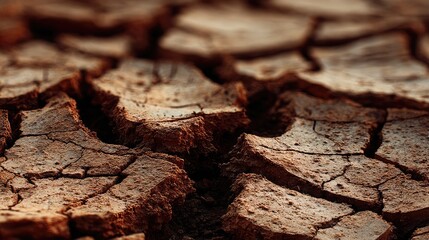 Patterns of dryness shown through cracked surface of desert clay in natural light