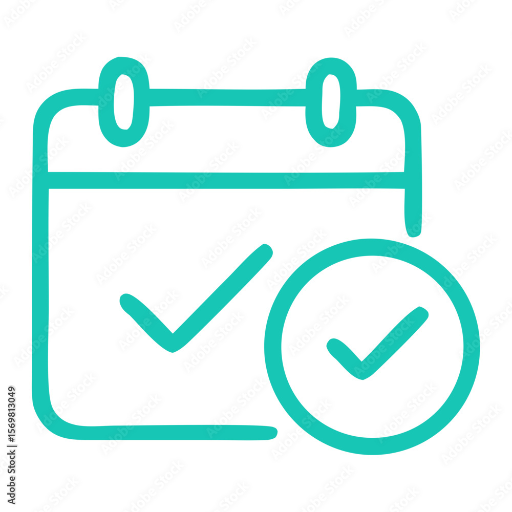 Poster minimalist line calendar with checkmark icon for schedule and event management