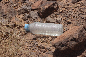 A plastic bottle lying on the ground
