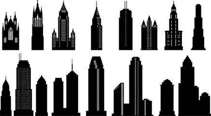 Obraz premium Black building silhouette collection vector illustration for city skyline and architecture design