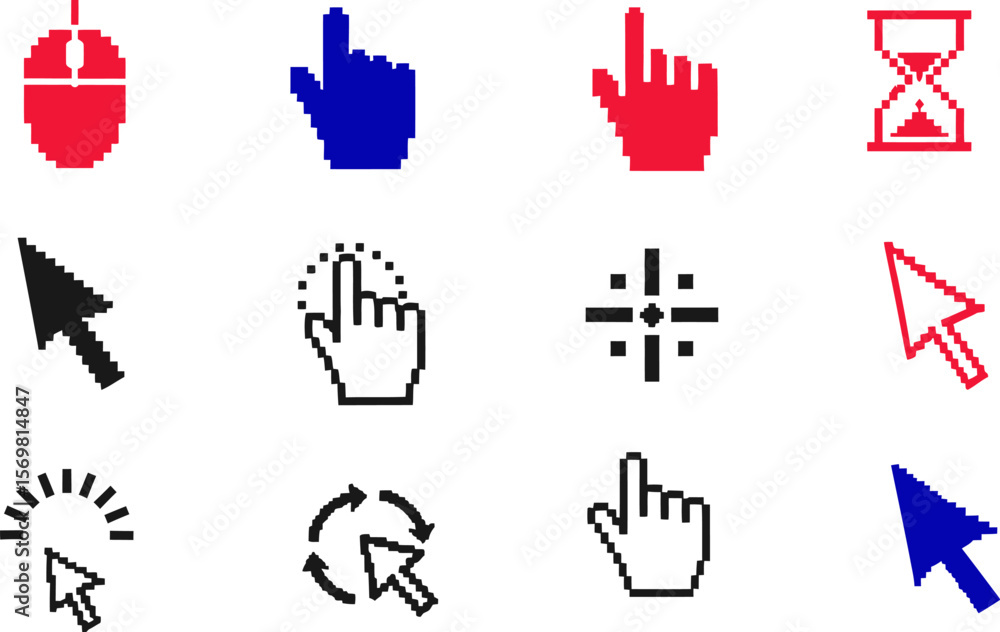 Fototapete pixelated cursor icons vector set for web design and user interface elements mouse pointer collectio