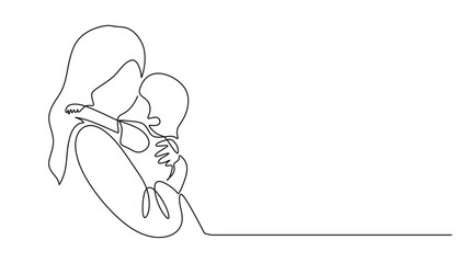 Loving Hold. Mother Cradling Child One Line Drawing for Mother's Day Symbol