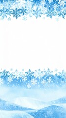 Blue Watercolor Winter Landscape with Snowflakes