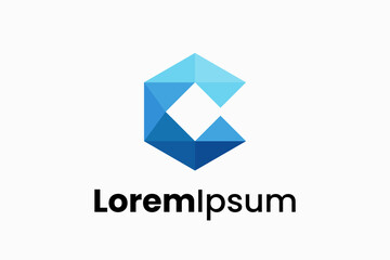 C Blue mosaic Vector Logo Premium 