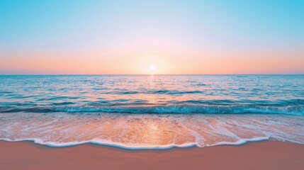 Fototapeta premium The ocean is calm and the sky is a beautiful shade of pink