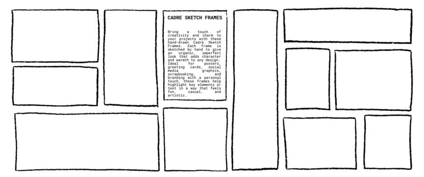 Abstract hand drawn frame box, rectangle or square with brush stroke, pencil line, scribble texture, chalk sketch or marker border for label, photo, vintage card or decorative design