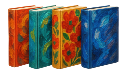 Decorative books with hand-painted covers for a personalized touch in a creative workspace