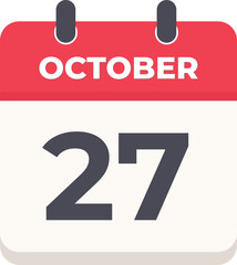 27 October Daily Calendar Icon in flat design style red and white