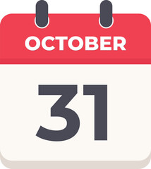 31 October Daily Calendar Icon in flat design style red and white