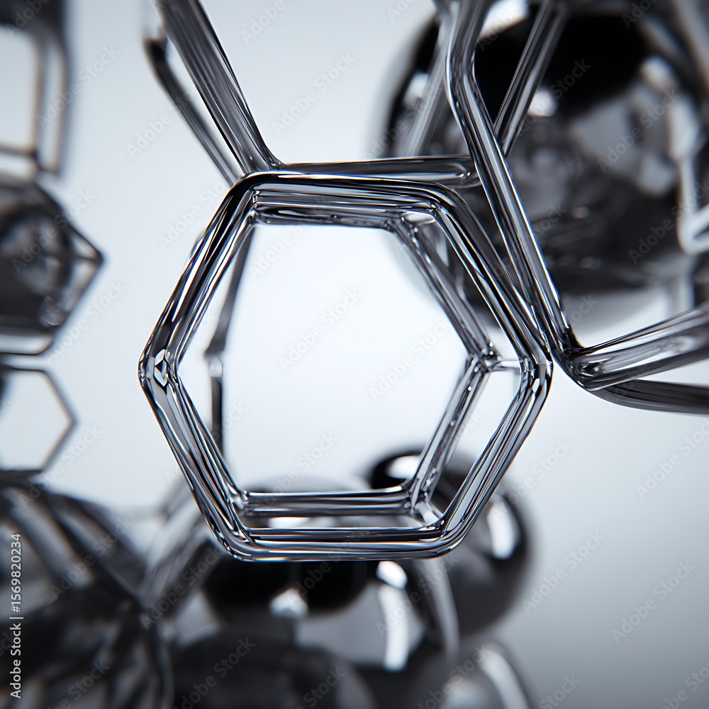 Fototapete interconnected metallic hexagonal shapes.