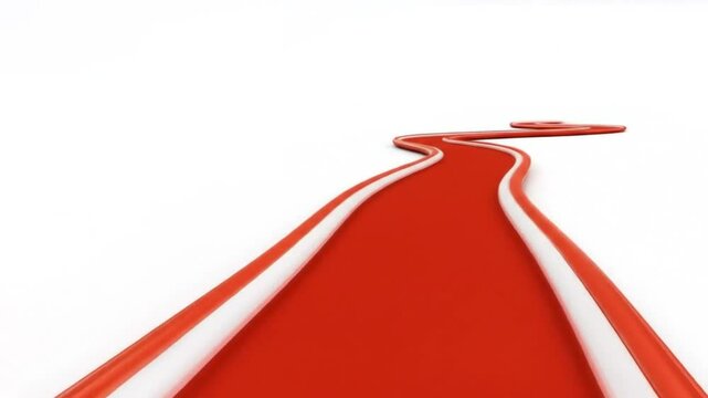 A winding red path with white edges stretches into the distance against a white background.