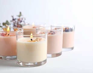 Velas pequeñas decorativas con flores secas