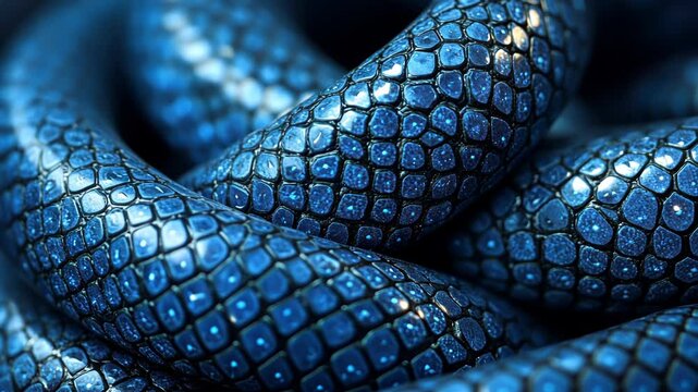 Close-up of intricate blue snake scales