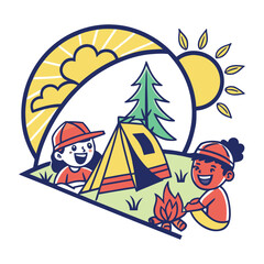 camping kids vector illustration.