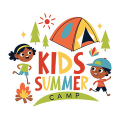 illustration vector graphic of kids summer camp.