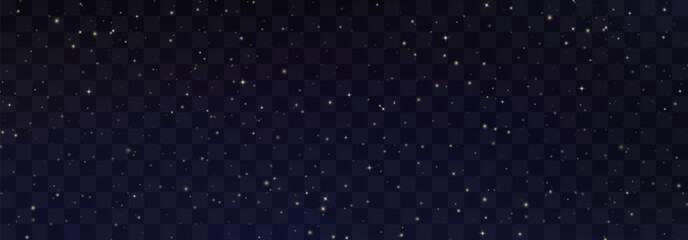 Shining night starry sky png, dark space background with stars. Stardust in deep universe, galaxy. Vector Illustration isolated on transparent background.