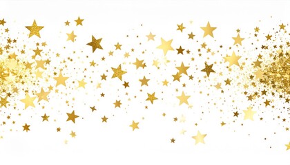 Golden Stars Glitter on White Background