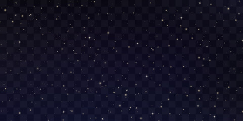 Shining night starry sky png, dark space background with stars. Stardust in deep universe, galaxy. Vector Illustration isolated on transparent background.