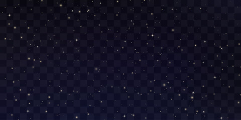 Shining night starry sky png, dark space background with stars. Stardust in deep universe, galaxy. Vector Illustration isolated on transparent background.