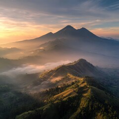 Sunrise over volcanic peaks