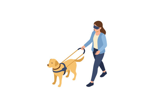 Blind woman with guide dog, vector image, isolated on transparent background