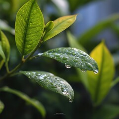 Close-up of dewy leaves