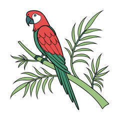 Colorful red and green parrot on a tropical branch, a vibrant exotic bird in nature