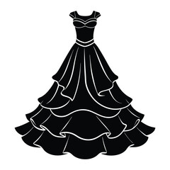 Vector illustration of a woman's dress: elegant fashion silhouette, vintage wedding gown, and party clothing design.