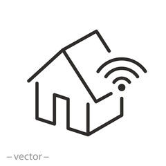 smart home icon, internet of things, smart house concept, home digital automation, wireless connections for devices, line web symbol on white background - editable stroke vector illustration