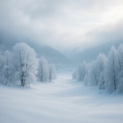 Fototapeta premium Winter Wonderland Frost-Covered Trees in Misty Valley