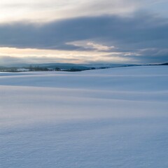 Serene Winter Landscape Snow Covered Fields at Sunset