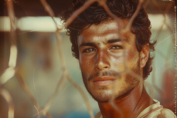 Generative AI image of street football player kicking a muddy ball during an intense soccer game outdoors