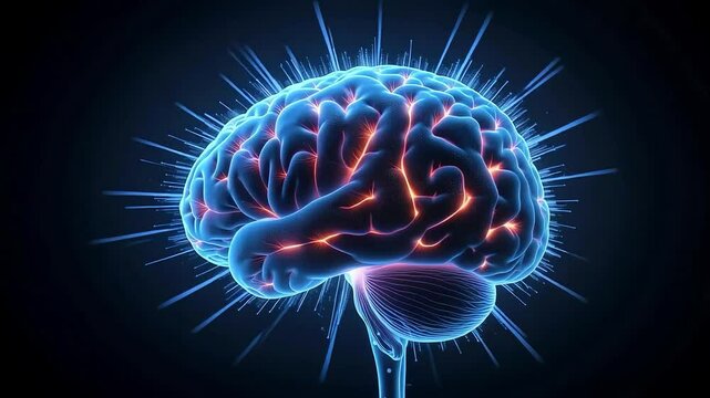 Glowing brain illustration symbolizing human intelligence and neuroscience on a dark background.
