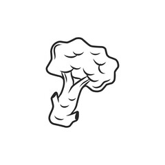 Simple Black and White Line Art Illustration of a Broccoli Head