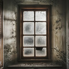 Fototapeta premium Abandoned Window A Glimpse into Forgotten Time