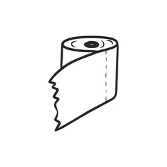 Simple Black and White Line Art Illustration of a Toilet Paper Roll
