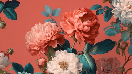 Floral bouquet of pinks and whites on coral