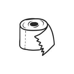 Simple Black and White Line Art Illustration of a Toilet Paper Roll