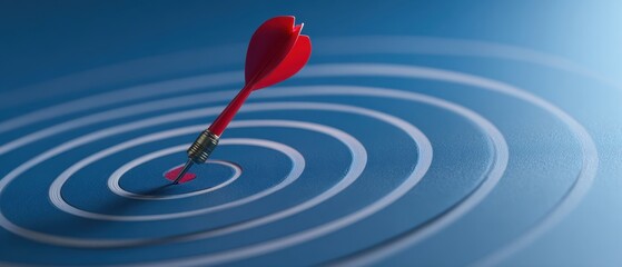 The red dart hitting the bullseye on a blue target background.