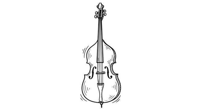 Double bass musical instrument - vintage sketch vector illustration - hand drawn doodle black outline vector on a white background