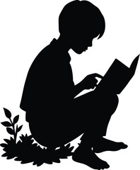 Boy sketching in nature journal silhouette  