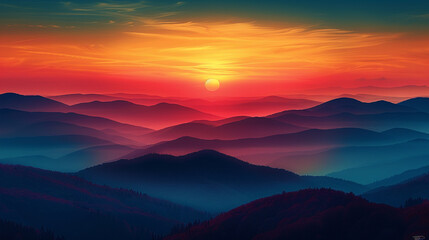 Obraz premium Sunset view with mountains 