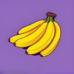 A Stylized Illustration of a Bunch of Bright Yellow Bananas on a Solid Purple Background