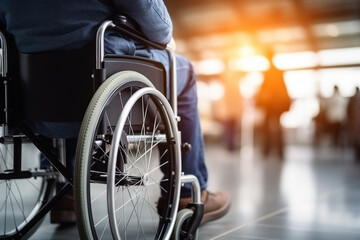 Obraz premium Image made with generative AI of young man sitting in a wheelchair in airport