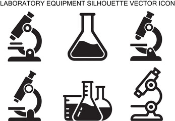 Laboratory Equipment Silhouette Vector Icon Set – Scientific Tools Collection.