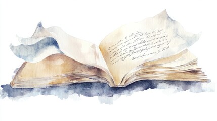 Serene watercolor of an open birthday card with a handwritten message. A concept for personal greetings and heartfelt wishes.