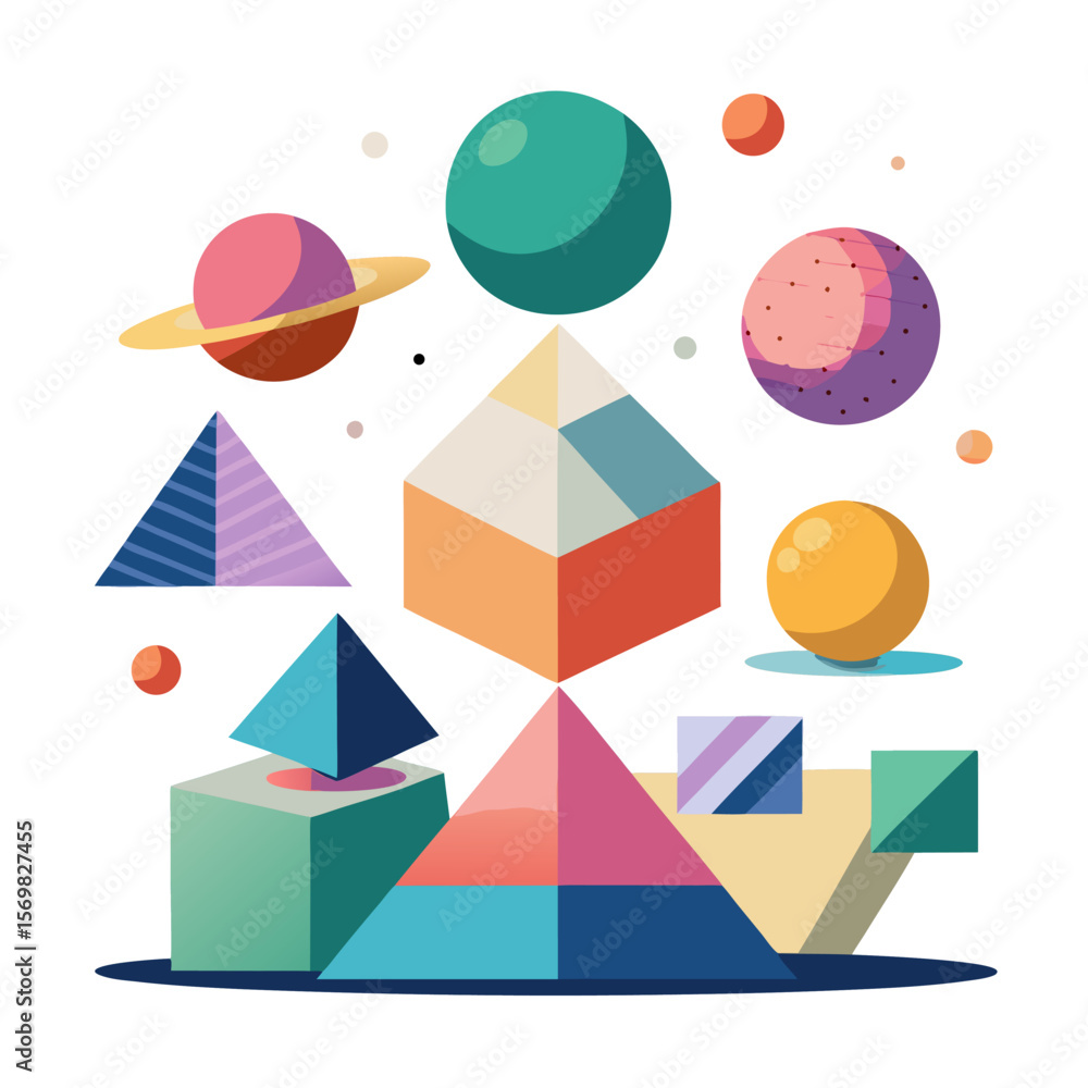 Fototapete abstract 3d geometric shapes composition with clean lines and modern design