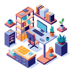 Obraz premium Modern home office modules arranged in a customizable isometric layout